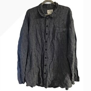 Flax Jeanne Engelhart Mens Medium Linen Button Down Shirt Charcoal Gray Long Slv